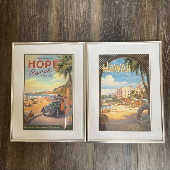 Set of 2 TROPICAL Beach Vintage Style Framed Prints - Hawaii & California - Picture 4 of 6